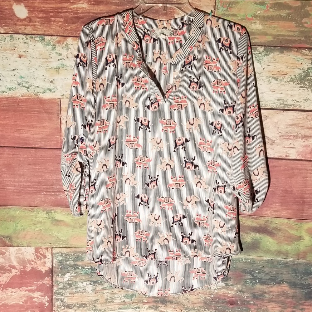 PINK ROSE ladies elephant blouse L